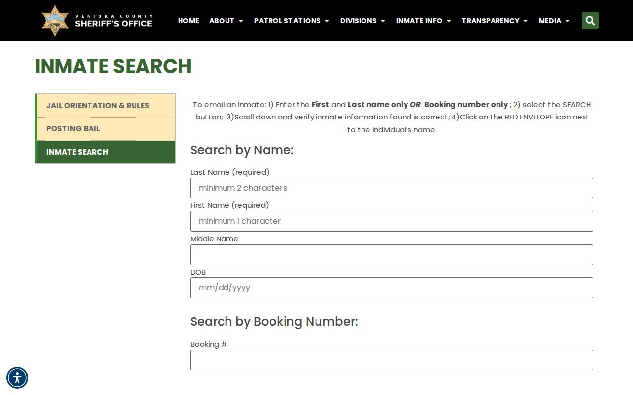 Ventura County recent arrest inmate search controls